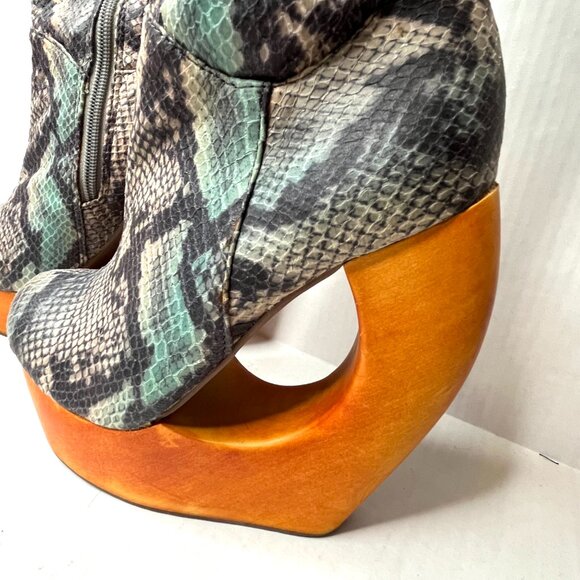 Jeffrey Campbell Rockferry Boots Size 7 Blue Snakeskin Brown Platform Knee High - Picture 4 of 17